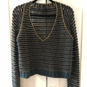 Marc Jacobs Blue/Gold Cropped V-Neck Sweater M